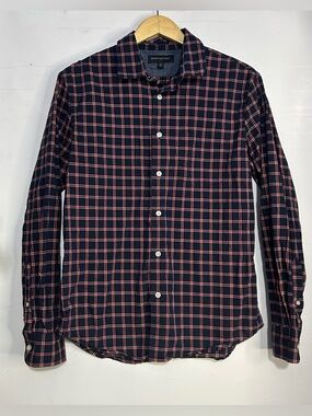 Banana Republic Red Plaid Long Sleeve Untucked Fit Shirt Mens Medium